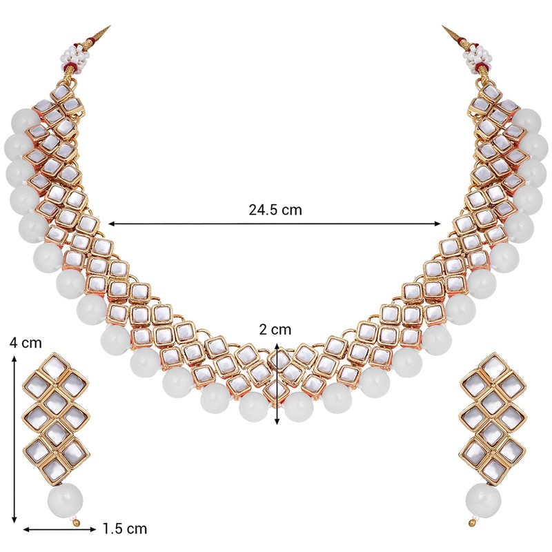 Aheli Kundan Collar de perlas Pendiente Set Étnico Indio Tradicional