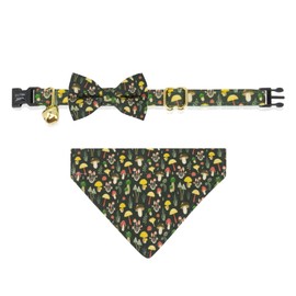 Ultra Joys Cat Collar with Bells - Breakaway for Cats, Boy & Girl Cat Collars Kitten Collar with Bell - Break Away Collar for Cats - Breakaway Cat Collar with Bandana and Bowtie Mushroom Large