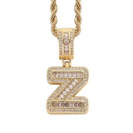 RINTOLER Gold Initial Necklace For Women Men - 18K Copper Plated Real Gold Micro Inlaid 5A+ Cubic Zirconia Hip Hop Iced Out Letter Pendant With 24 Inch Rope Chain Bling Alphabet Name Jewelry