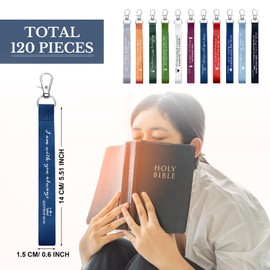 Roowest 120 Pcs Bible Keychain Scriptures Bible Verse Keychain Lanyard Inspirational Gifts Bulk Religious Church Gift(Joyous Color)