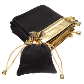 uxcell 12 Pcs Velvet Drawstring Bag, 3.9 x 4.7 Inch Jewelry Velvet Pouches Gift Bags for Wedding Party Favor Candy Jewelry Packaging Organizing Storage, Black Gold