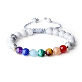 AmorWing 7 Chakra Bracelet Stone Beaded Bracelet, Howlite Bracelet for Women Men
