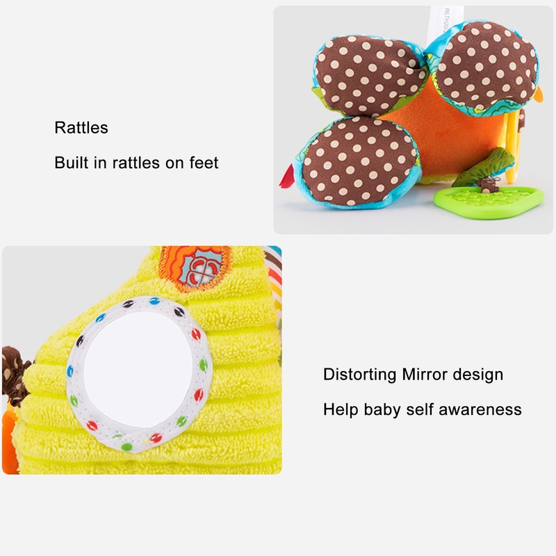 Infant Stroller Rattle Bell with Teether Mirror Cute Giraffe Plush