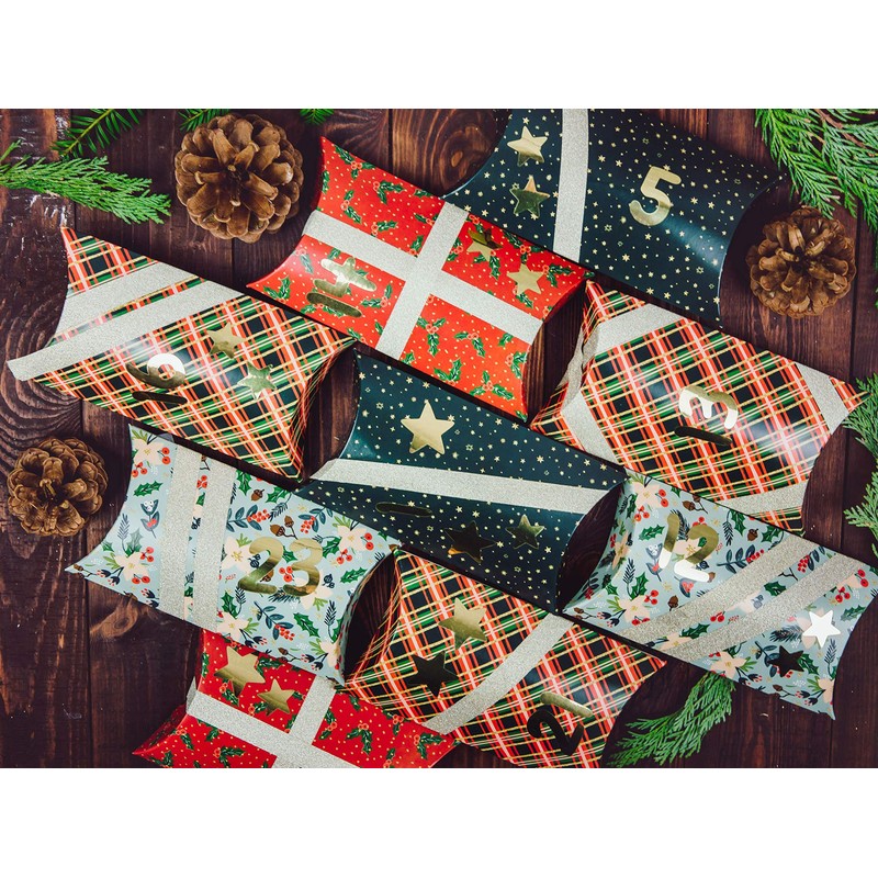 Papierdrachen 24 Advent Calendar Pillow Boxes - with Washi Tape