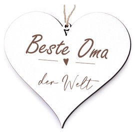 Grandma Heart Sign Made of Wood + Pendant with Engraving Beste Oma Heldin - Mother's Day Decoration Gift Set (Best Grandma in the World)