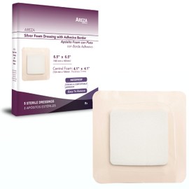 Areza Medical - Silver Foam Wound Dressing Pad - Sterile - 6.5" X 6.5" (16.5 cm X 16.5 cm) - Adhesive Border - 5 PCS per Box