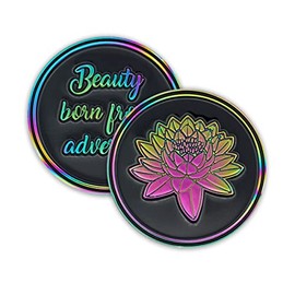 Rainbow Lotus Sobriety Chip | Triplate AA Coin | Beauty Born from Adversity Affirmation Token Recovery Gift