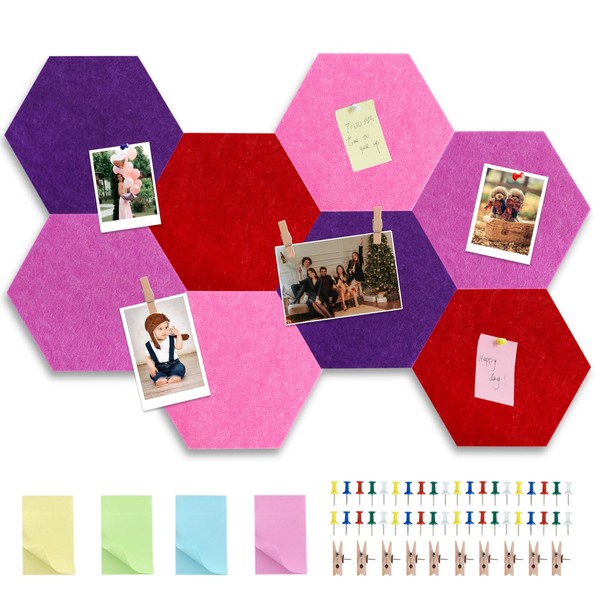 Vuzvuv 8 Pcs Hexagon Bulletin Board with 50 Pushpins &