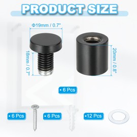 PATIKIL 3/4" x 1" Standoff Screws, 6Pcs Stainless Steel Wall Mount Sign Screw Stand Off Mounting Hardware Advertising Nail for Hanging Acrylic Picture Frame, Black