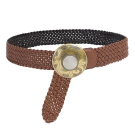 gingokuo Western Belt Braided Wide Boho Cowgirl Belt Leather Woven Belt for Women Dresses with Metal buckle, Brown, Fit Waist 26"-35"