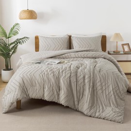 Andency Linen Comforter Set King Size, Boho Soft Warm Tufted Bedding Comforter Sets for King Size Bed, 3 Pieces Aesthetic Chevron Farmhouse Cute Bohemian Textured Bedding Set