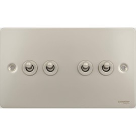 Schneider Electric Ultimate Flat Plate - 4 Gang Toggle 2 Way Light Switch, 16AX, GU1242TPN, Pearl Nickel