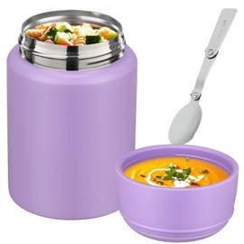 Aimsnk 17oz Soup Thermo for Hot Food Kids Insulated Food Jar,Thermo Hot Food Lunch Container, Width Mouth Stainless Steel Lunch Box for Kids with Handle Folding Spoon(Purple-Pure)