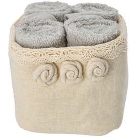 Casatessile Bathroom Lavette with Fabric Basket Set of 4 Roses Small Towels for Guests - GRIGIO SCURO