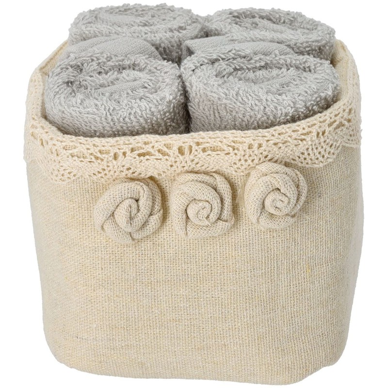 Casatessile Bathroom Lavette with Fabric Basket Set of 4 Roses