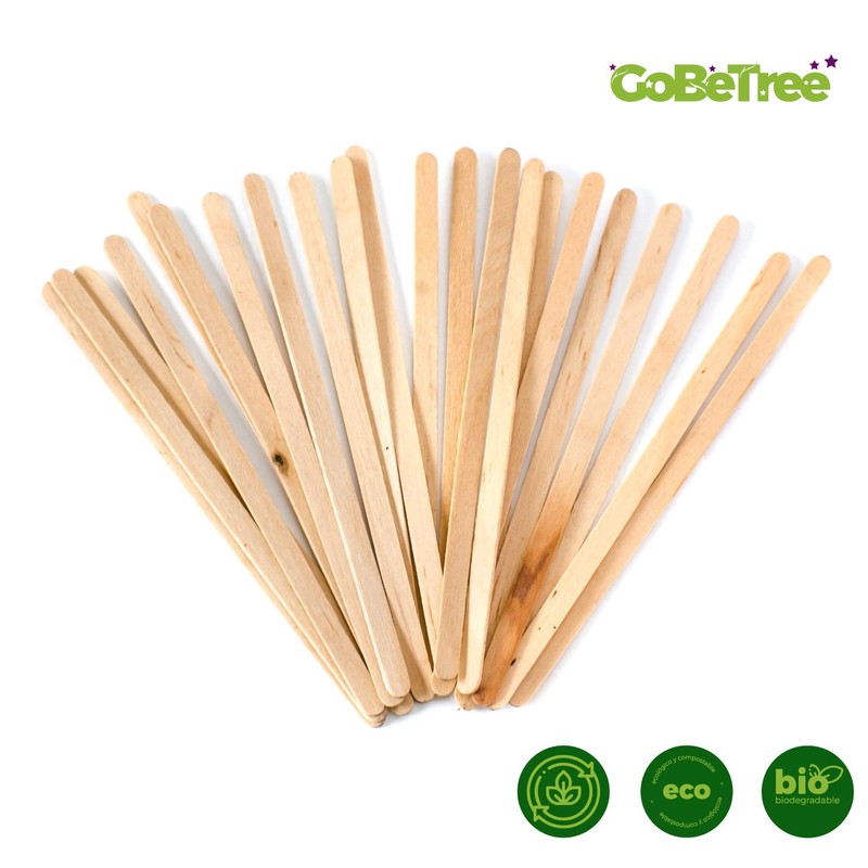 GoBeTree 500 Wooden Scoops Individually Wrapped in 14cm Paper Disposable
