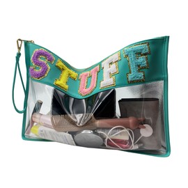 HAIBOLAN Monogram Clear Travel Patch Pouch Stadium Transparent Cosmetic Bag Wristlet PVC Waterproof Clutch Purse Tote Bag (stuff)