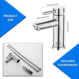 Stainless Steel Single Lever Hot Cold Water Mixer Tap with Hoses for Bathroom