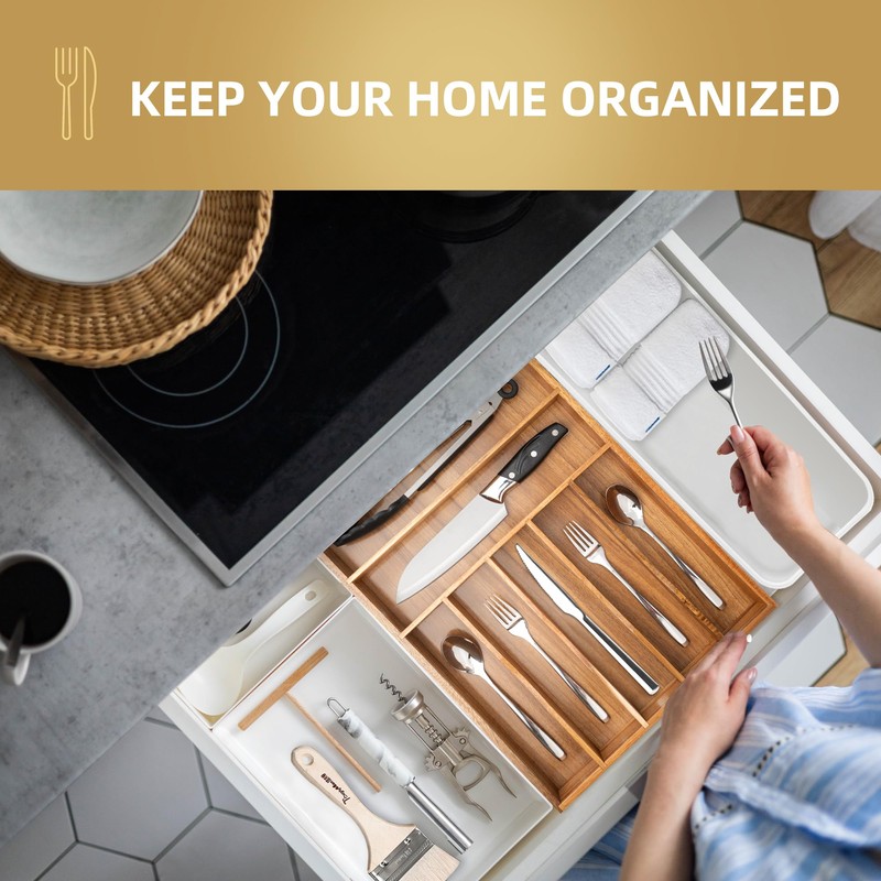 Besilord Silverware Organizer Kitchen Drawer Organizer Utensil Organizer Acacia Silverware