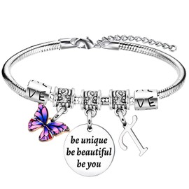 YEEQIN Inspirational Gifts Initial Bracelets For Women Friends Butterfly Bracelets Charm Bracelets For Sister Daughter Granddaughter 26 Letters Alphabet Bracelets (T)