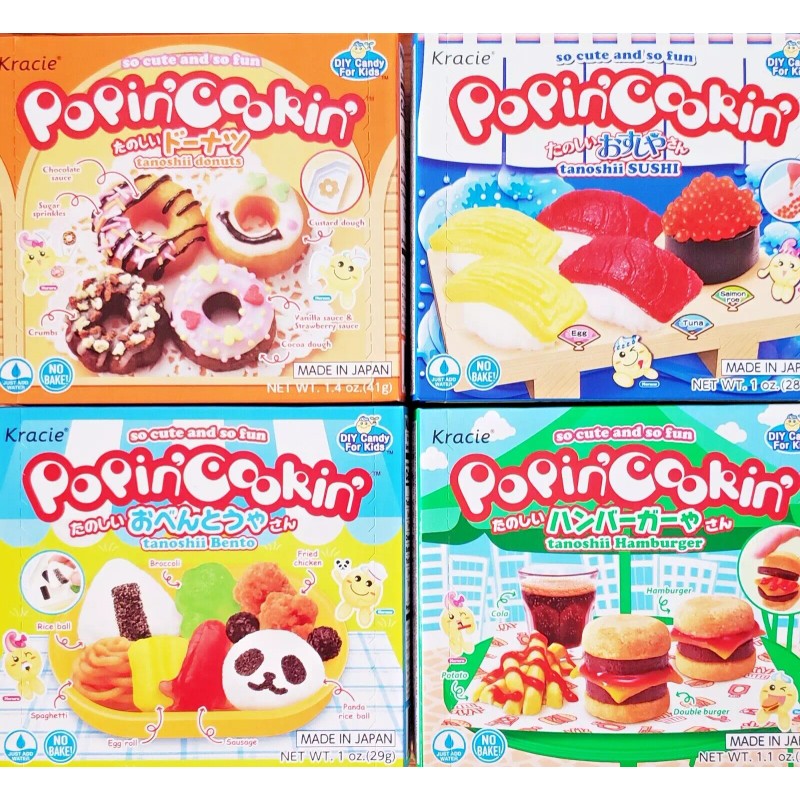 Kracie Popin Cookin DIY Candy Kit 4 Pack Tanoshii Hamburger,Donu