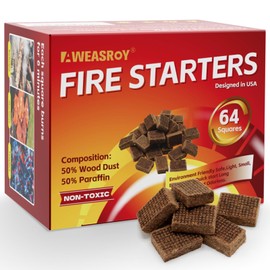 Fire Starter Squares 64 - Fire Starters for Fireplace,Chimney,BBQ Grill,Camping Fire,Wood Stove - Water Resistant and Safe Odourless - Camping Accessories