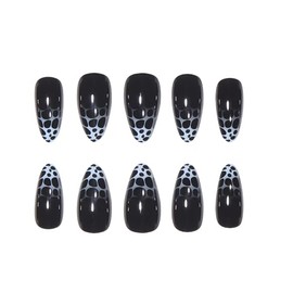 Tortoise Press On Nails - Medium Almond Press On Nails Fall Nail Art | Black Nails with Tortoiseshell Design | Reusable Nails for Women