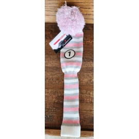 Maxfli 1, 3 & Hybrid Vintage Look Knit Pink Gray White Pom Golf Club Head Covers
