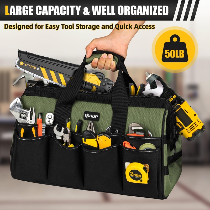 UUP 18-Inch Large Tool Bag, 16-Pocket Portable Tool Box Organizer