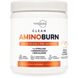 Type Zero- AminoBurn Pre Entrenamiento Natural  BCAA (Peach Mango  30serv) Sin Azúcar BCAAs Aminoácidos Supplem                                       