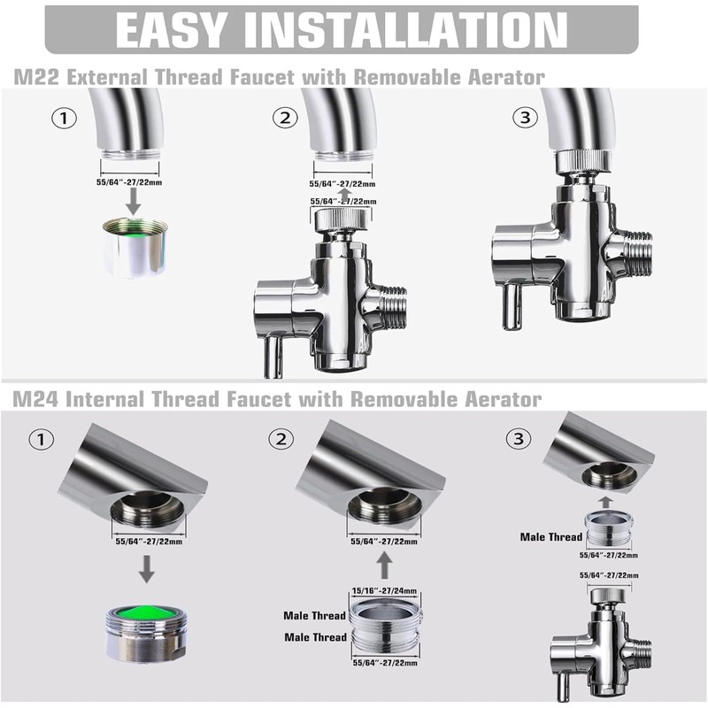 Brass Diverter Valve with Aerator, 3 Way Splitter with Male