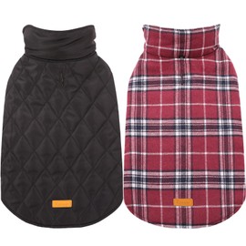 Kuoser Dog Coats Dog Jackets Waterproof Coats for Dogs Windproof Cold Weather Coats Small Medium Large Dog Clothes Reversible British Plaid Dog Sweaters Pets Apparel Winter Vest for Dog Red XXL