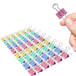 Small Binder Clips, 80 Pack, 3/4 Inch, 0.75 Inch, Standard 19mm, Mulitcolor, Metal Paper Clips, Fold Clamp, Office Clips, with Plastic Container