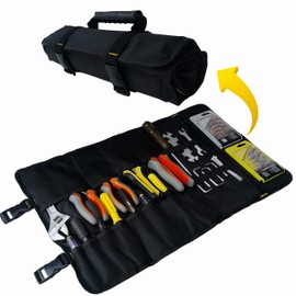 Copechilla Tool Roll Bag Black with Adjustable Buckle, 22 Compartments and Rubber Handle, Material 1680D Thick, Waterproof and Wear-Resistant, Roll Bag 59 x 36 cm, for Hand Tools, Car Emergency Bag