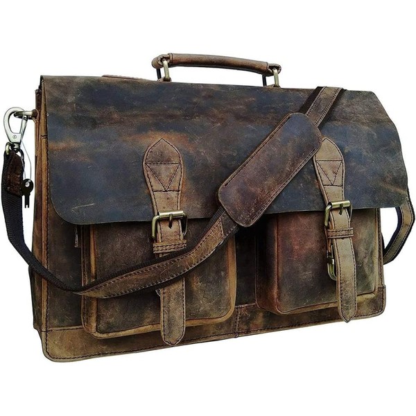 C CUERO 18 Inch Retro Brown Laptop Messenger Bag Office Briefcase Crossbody Travel Bag For Men & Women Bag Office Laptop Bag