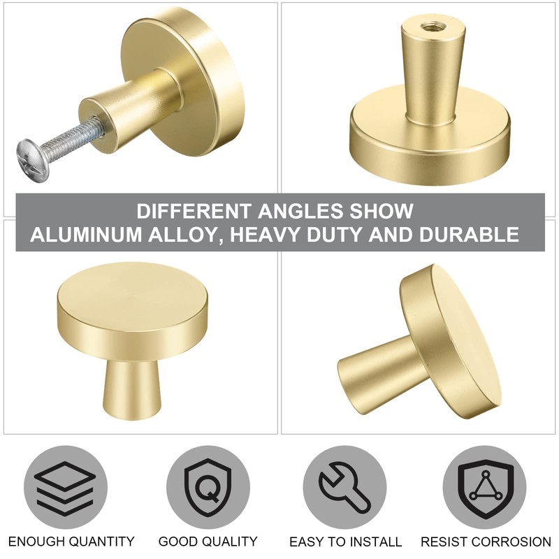 Therwen 50 Pcs Cabinet Knobs Brushed Brass Cabinet Knobs Round