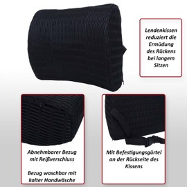 Mendler Lumbar Cushion HWC-N77, Back Cushion, Lumbar Support, Memory Foam Fabric/Textile, Washable Attachment Belt, Black