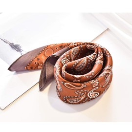 MEISEE Pure Natural Mulberry Silk Scarfs Women Small Square Scarf 21" x 21" Breathable Lightweight Neckerchief Printed Headscarf (A30 caramel colour)