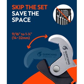 QUENCHING Self Adjusting Crowfoot Wrench, 9.5" Auto Jaw 9/16" to 1-1/4", 14 to 32 mm, Rust Resistant & Power Grip, Space-Saving Alternative to Wrench Sets for Car and Home Repairs