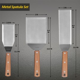 Stainless Steel Spatula Set, Grill Spatula Set with Full Tang Handle & Beveled Edges, Long Wide Spatula for Cast Iron Griddle BBQ Flat Top Grill, Pancake Turner, Smash Burgers Metal Flipper
