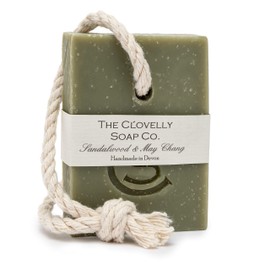 Clovelly Soap Co Natural Handmade Soap on a rope bar (Sandalwood & May Chang with Green Clay 100g) For all skin types.