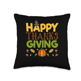 Turkey Meat Pilgrim Costume Thanksgiving Shirt Happy Thanksgiving Day Autumn Fall Leaves Holiday Season Throw Pillow, 16x16, Multicolor