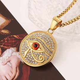 HZMAN 18k Gold Plated Eye of Horus Egypt Protection Dog Tag Pendant Stainless steel Necklace Jewelry Gift (Gold Eye of Horus)