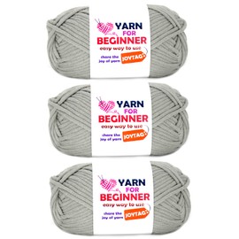 Grey Yarn for Crocheting and Knitting Cotton Crochet Knitting Yarn for Beginners with Easy-to-See Stitches Cotton-Nylon Blend Easy Yarn for Beginners Crochet Kit(3x50g)