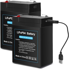 Upgraded Rechargeable 6V 6Ah LiFePO4 Battery with USB Charge design, 6 Volt Lithium Battery 2000+ Cycles with BMS (F1 Terminals) for Ride On Toys, Deer Feeder 2 Pack