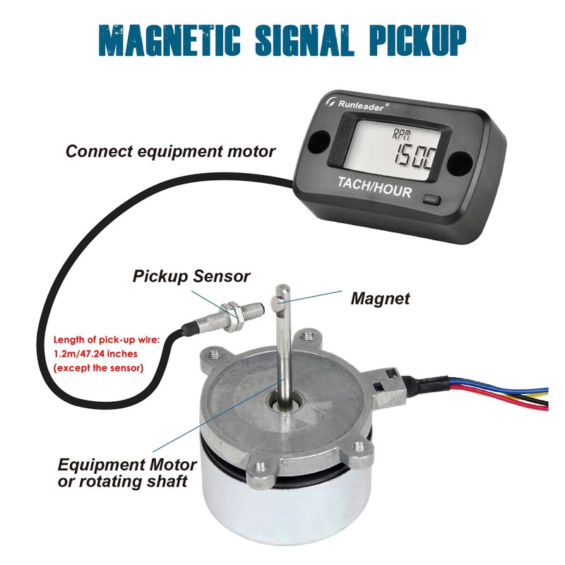 Runleader RL-HM019C Magnetic Pickup Tach/Hour Meter | Rotating Shaft, IP68
