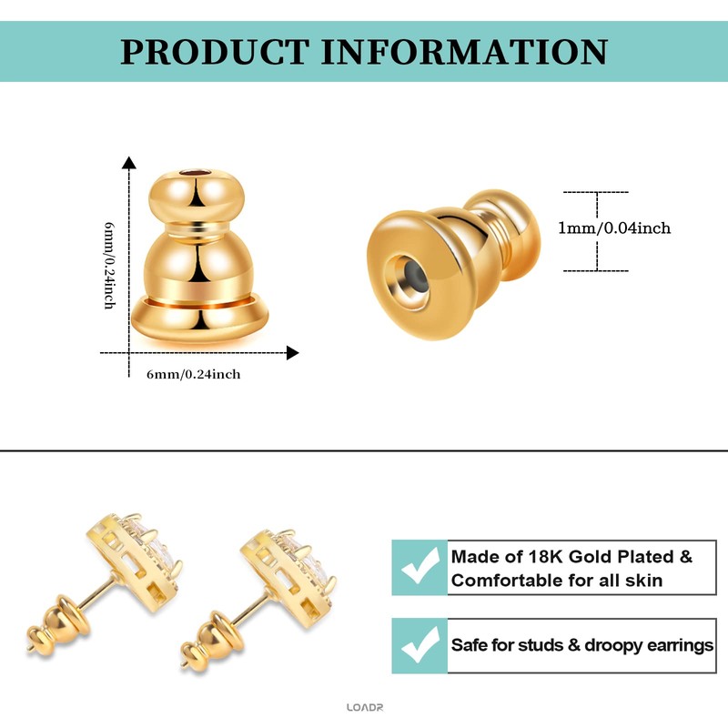 Locking Earring Backs for Studs,18k Gold Earrings Back for Studs