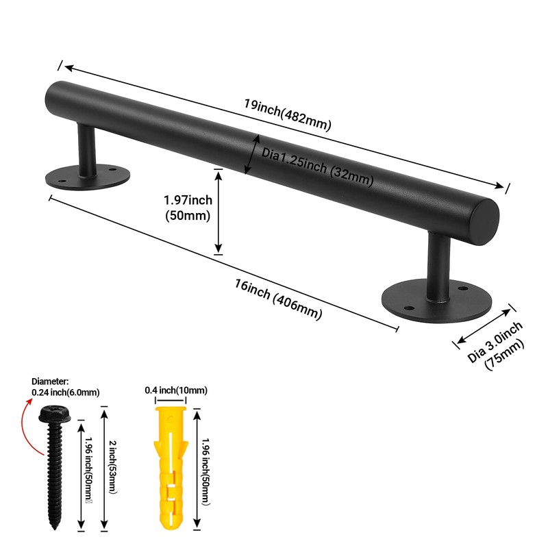 Purife 1.6 FT Black Metal Heavy Duty Stair Railing Indoor,