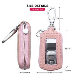 VSLIH Universal Vehicle Car Key case Genuine Leather Car Smart Key Chain Keychain Holder Metal Hook and Keyring Zipper Bag for Remote Key Fob