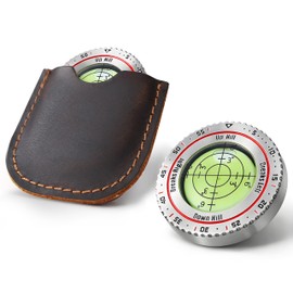 Titanium Steel Golf Green Reader with Genuine Leather Case - High Precision Bubble Level Golf Ball Marker & Putting Alignment Aid - Professional Golfers Gifts for Men Women